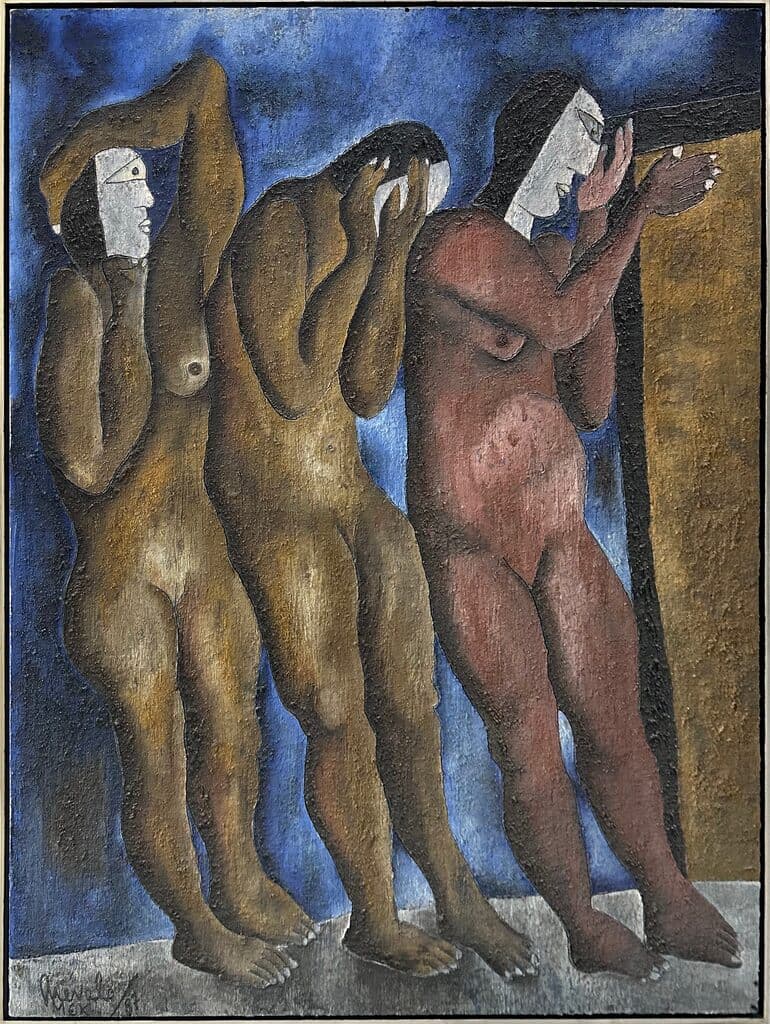 Personajes by Javier Arevalo - Oil and sand on canvas, 1987