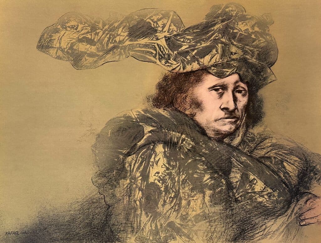 Portrait from Galeria de Arte Misrachi by Rafael Coronel - Offset Lithograph, signed in the plate, 1978