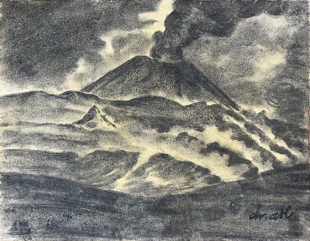 Volcano Erupting by Dr. Atl - Charcoal on canvas, 1948