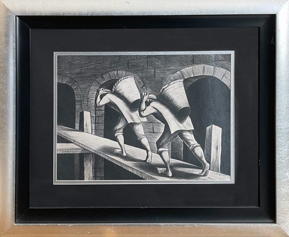 Hombres Trabajando  by Raúl Anguiano - Pencil graphite on paper, 1939