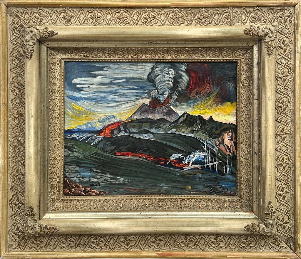El Paricutín by Dr. Atl - Atl colors on wood, 1940s