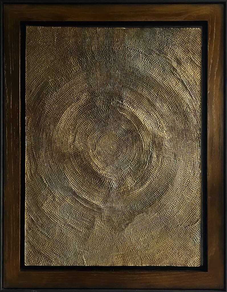 Mensaje by Mathias Goeritz - Perforated Golden Metal Sheet on Wood, Circa 1965