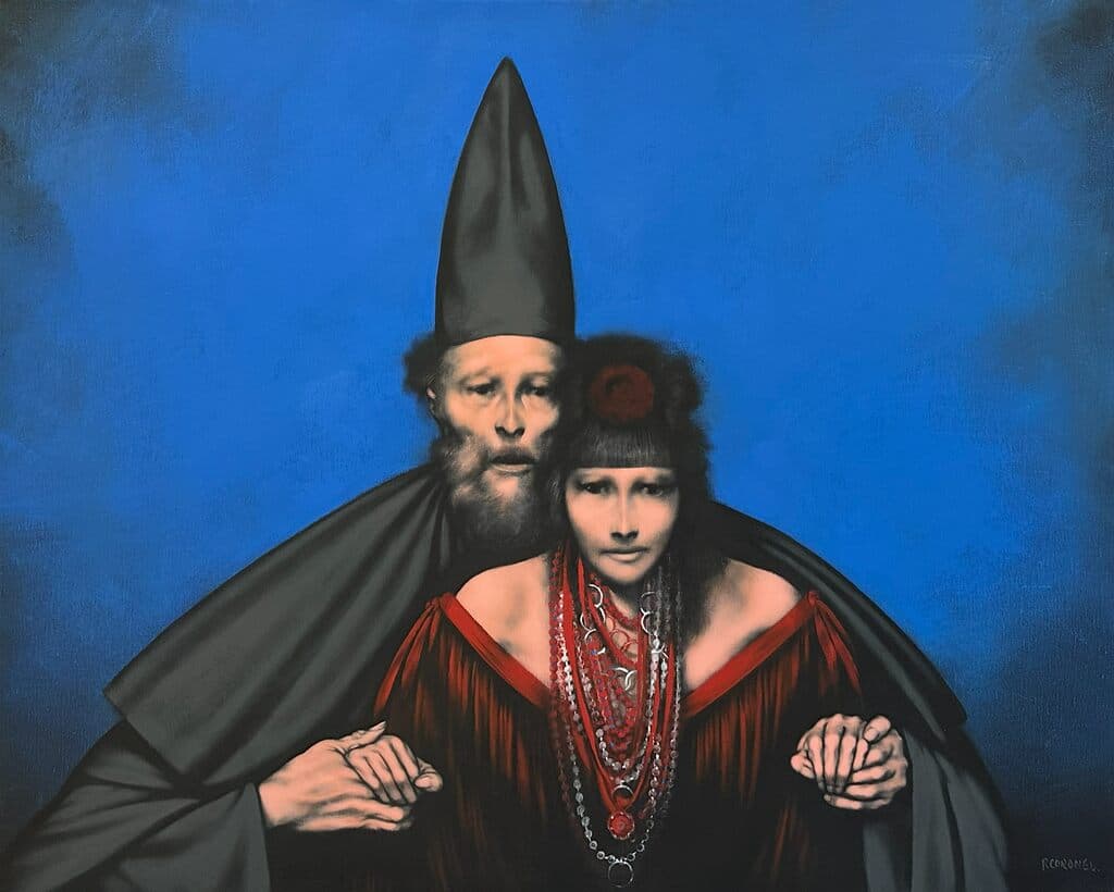 Renaissance Person in Blue by Rafael Coronel - Oil on canvas, 1960s-1970s