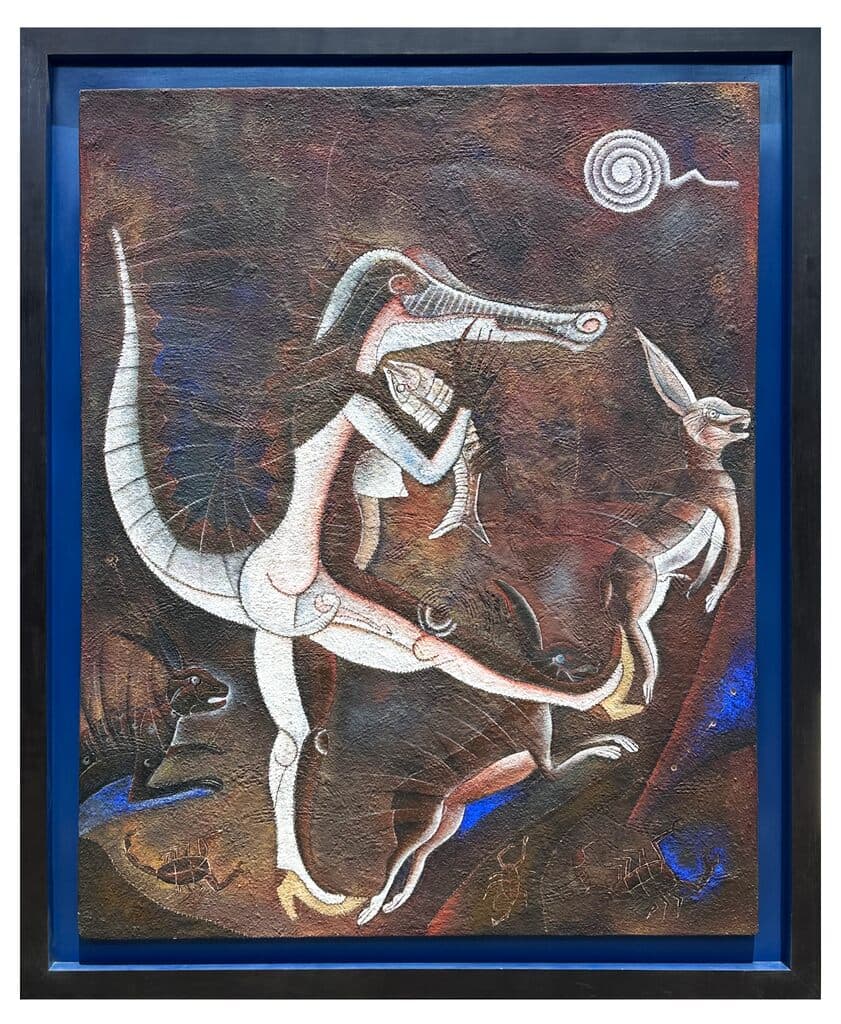 Pateando al Conejo by Francisco Toledo - Oil and sand on canvas, 1978