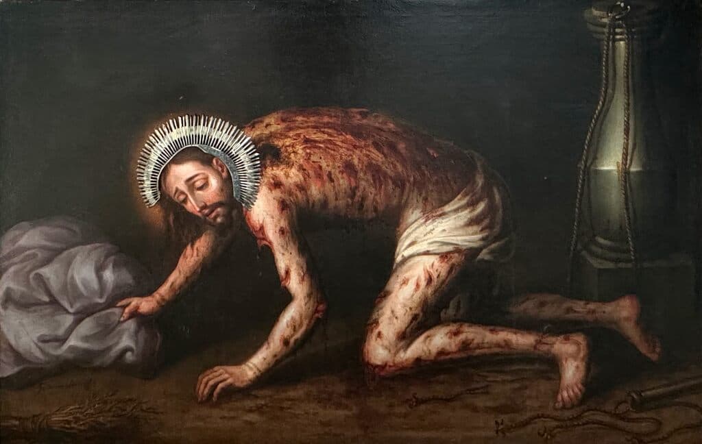 Struck and Wounded Jesus by Juan Sanchez Salmeron, Mexican School - Oil on canvas, XVII Century