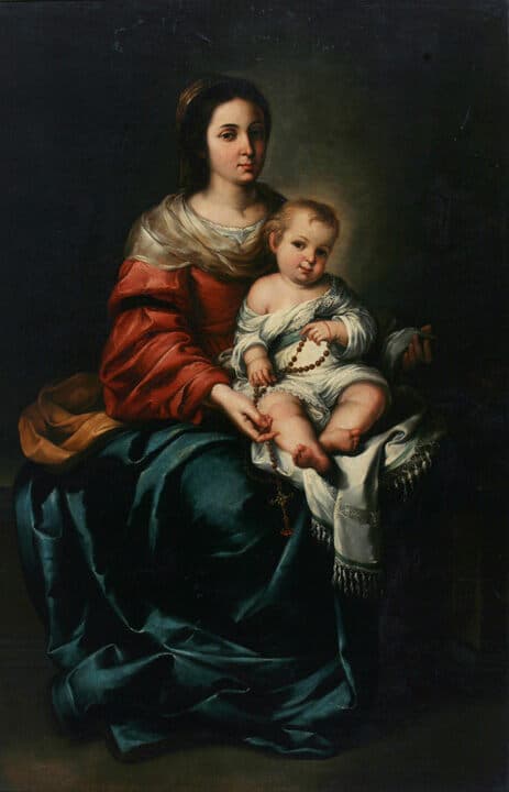 Virgen del Rosario con Niño Jesús by Bartolomé Esteban Murillo - Oil on canvas, 1640´s-1660´s