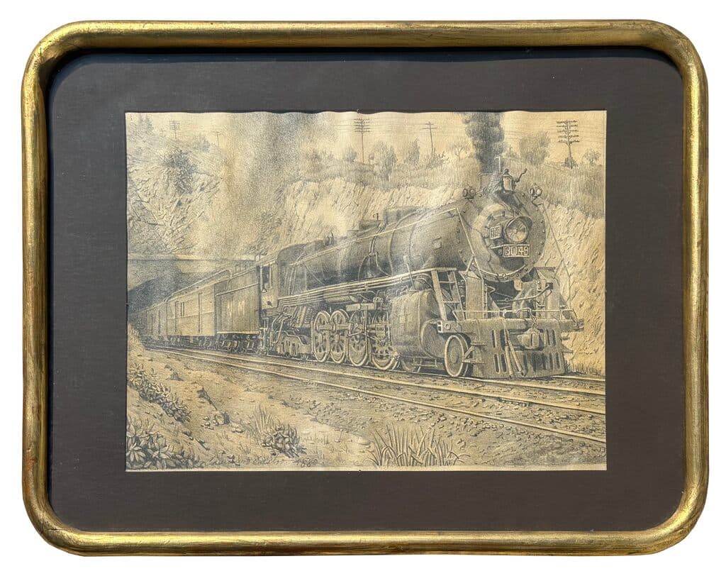 Landscape with steam train by Casimiro Castro - Charcoal on paper, 1880