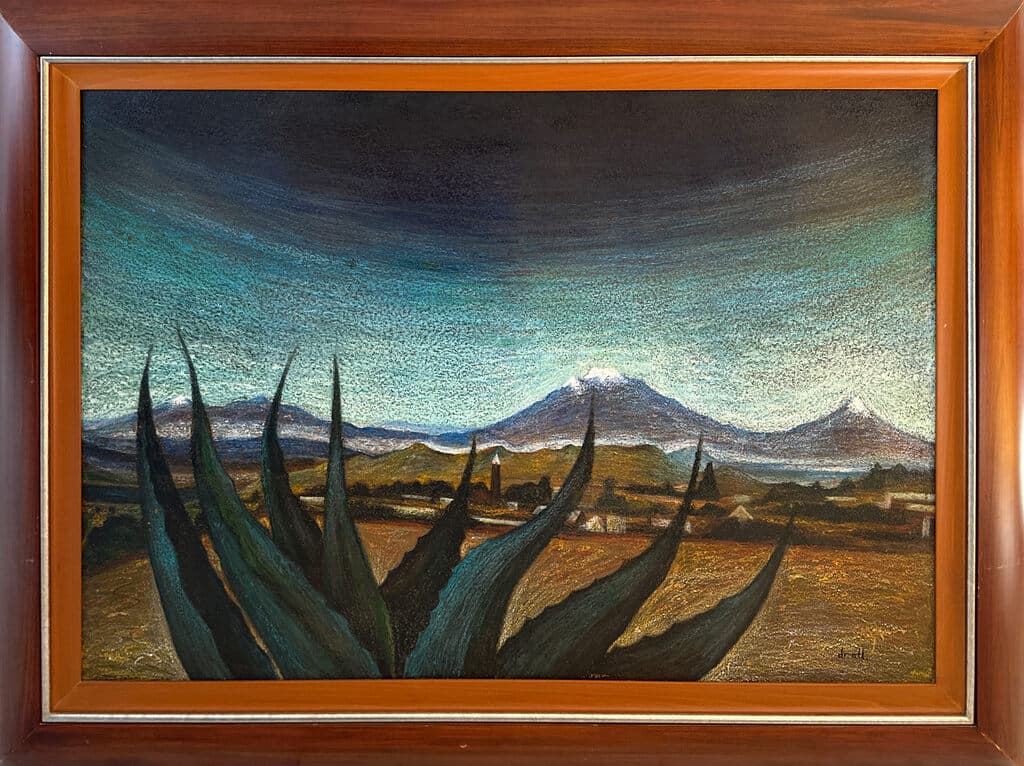 Paisaje Atardeciendo  by Dr. Atl - Colors on wood, ca. 1948