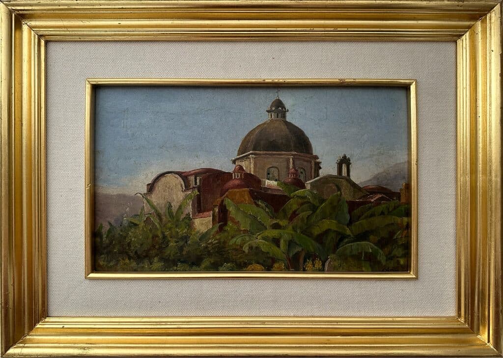 Church with Palm Trees by José Arpa Perea - Oil on canvas, 1930s