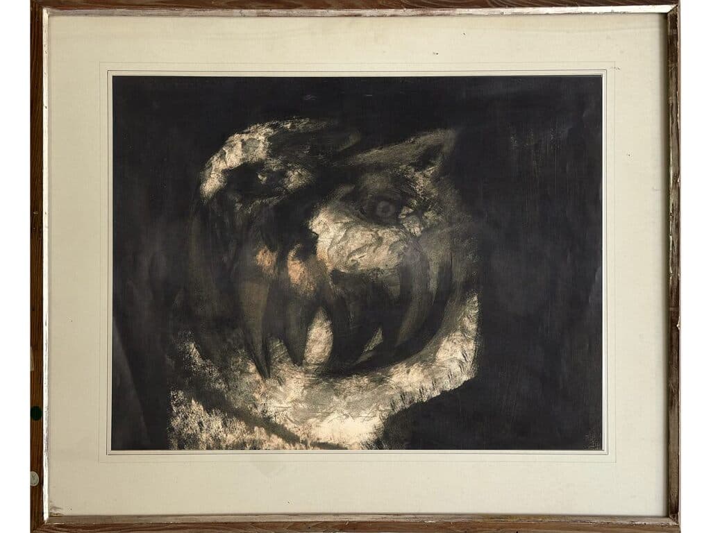 Ferocious Cat by Rafael Coronel - Ink on paper, 1958