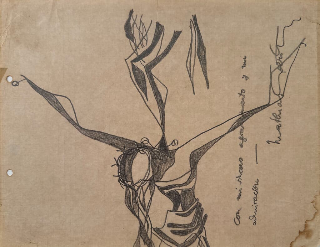 Sketch, Salvador de Auschwitz by Mathias Goeritz - Pencil graphite on paper, 1974